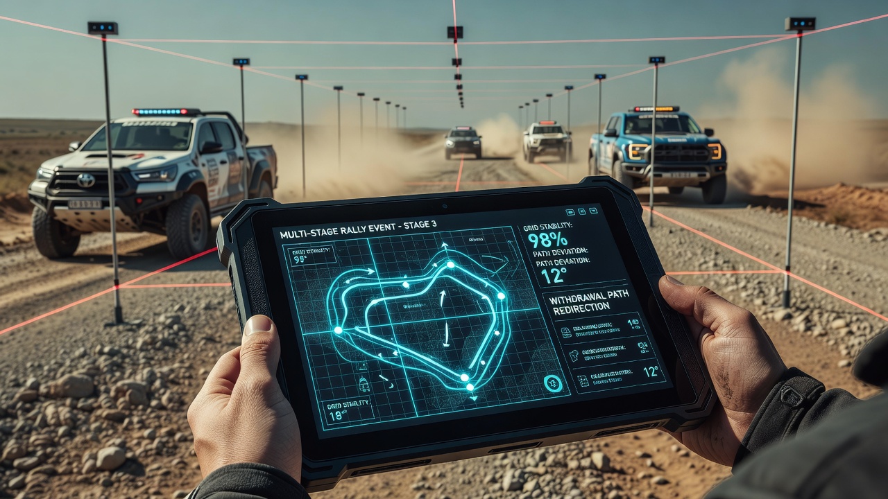 Mobile Anwendung zeigt umgeleitete Auszahlungspfade basierend auf biometrischen Daten während einer Rallye-Etappe