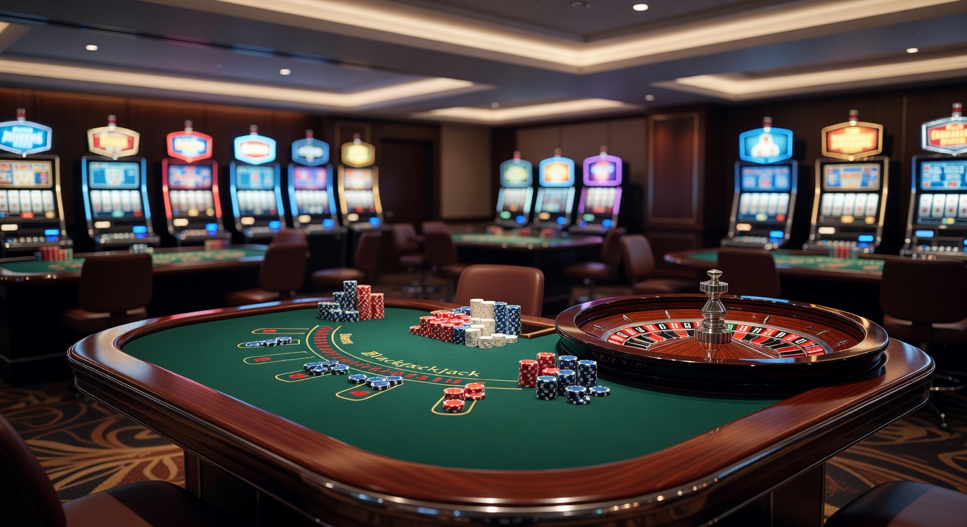 Ein lebendiges Casino mit Roulette-Tisch und Spielern, die Karten mischen