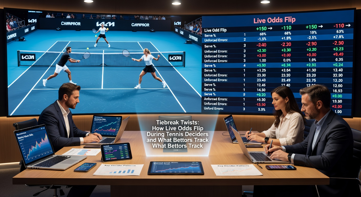 Grafik mit schwankenden Live-Quoten während eines Tennis-Tiebreaks, illustriert mit Liniencharts und Punkteständen